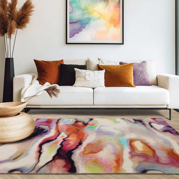 Vision Impression Modern Abstract Hand-Woven Printed Wool Low Profile Short Pile Multicolour Rug-Asiatic Carpets-Rug Love - The Most Loved Rug Store
